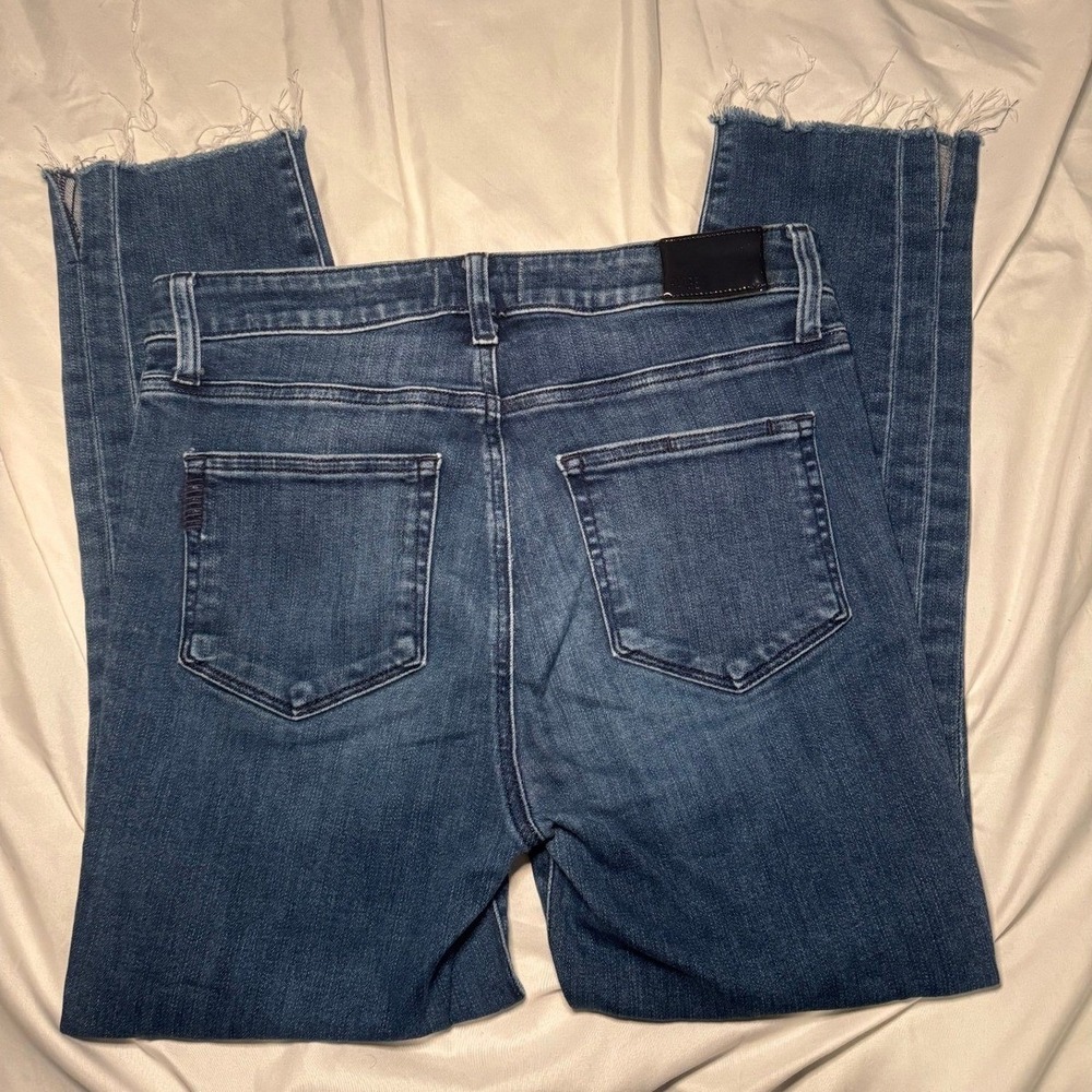 PAIGE Hoxton Ankle Jeans Womens 28 Blue Skinny Raw Hem Tuxedo Stripe High Rise - Picture 2 of 7